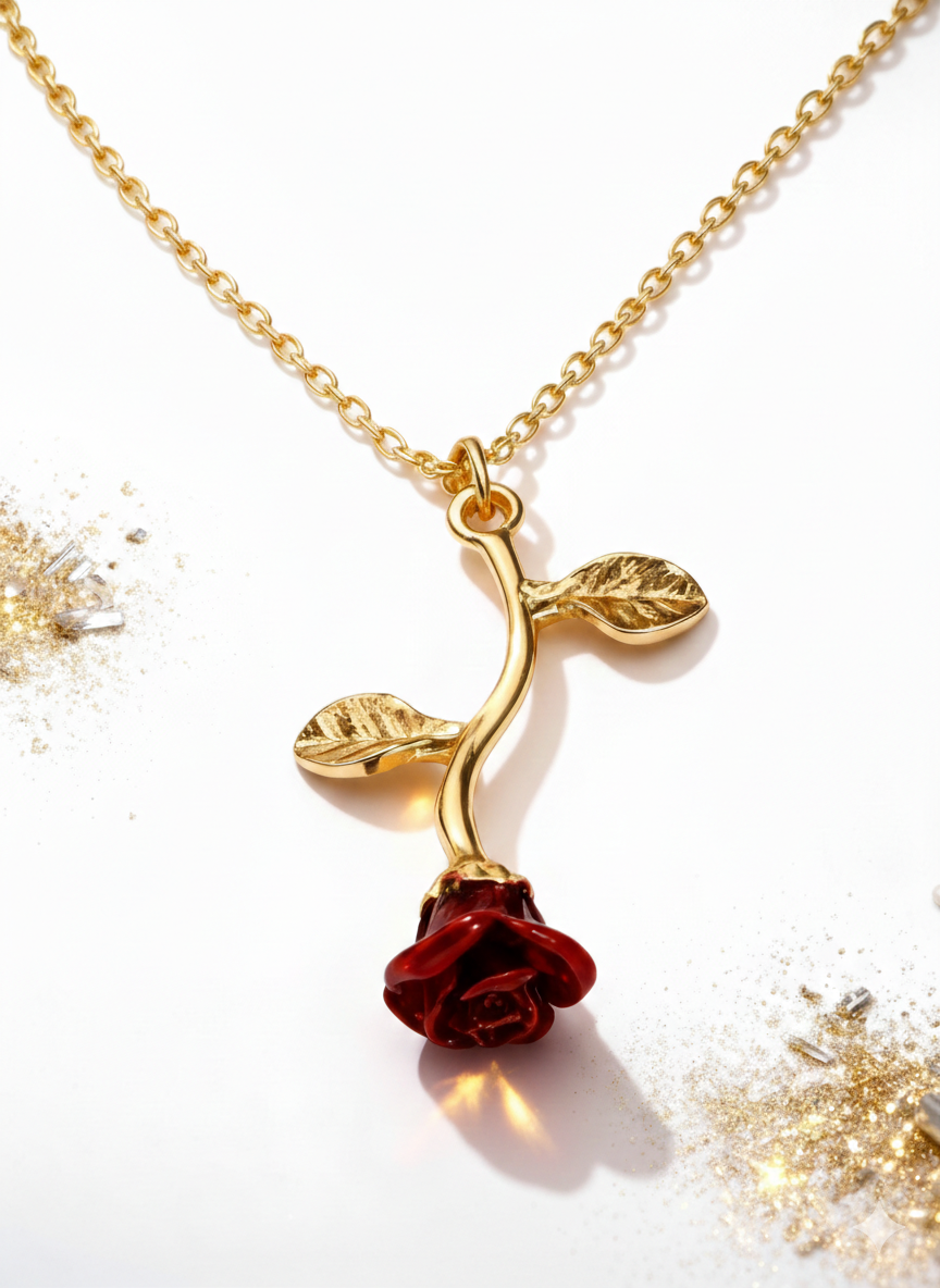 Falling Rose Pendant "Adjustable Chain"