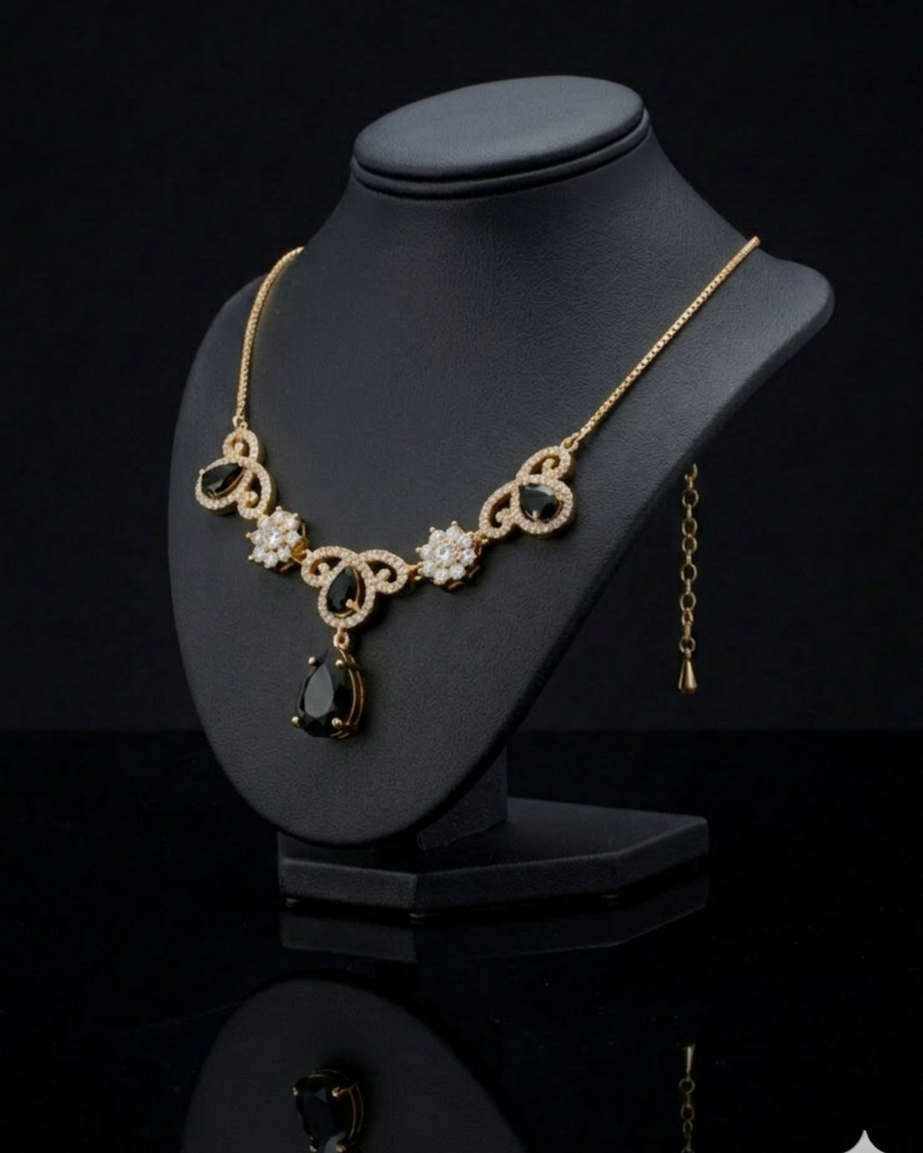 Premium Black Stone Necklace & Earrings Set