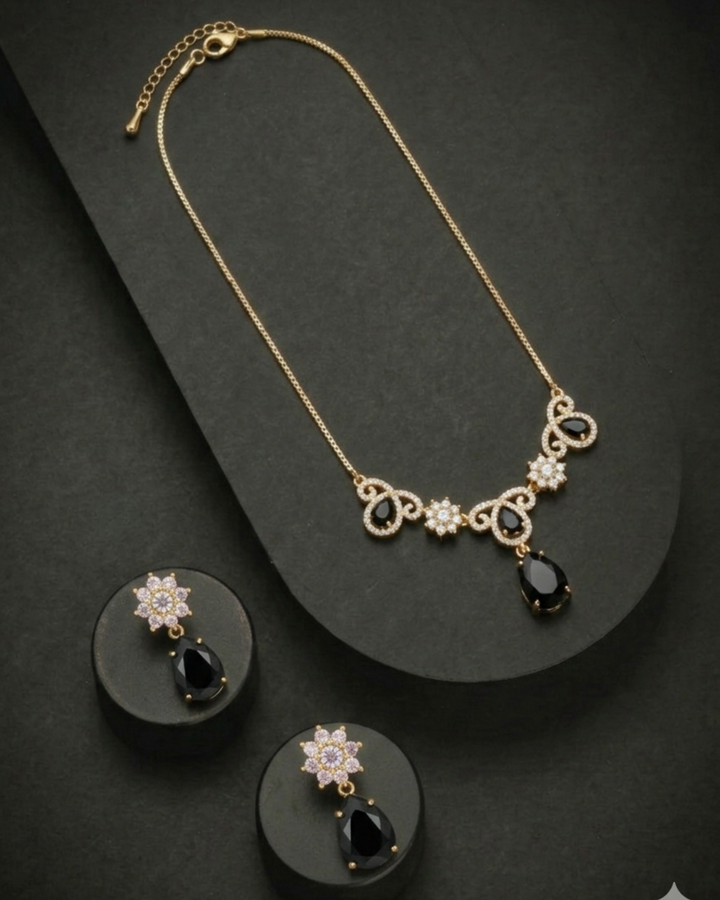 Premium Black Stone Necklace & Earrings Set
