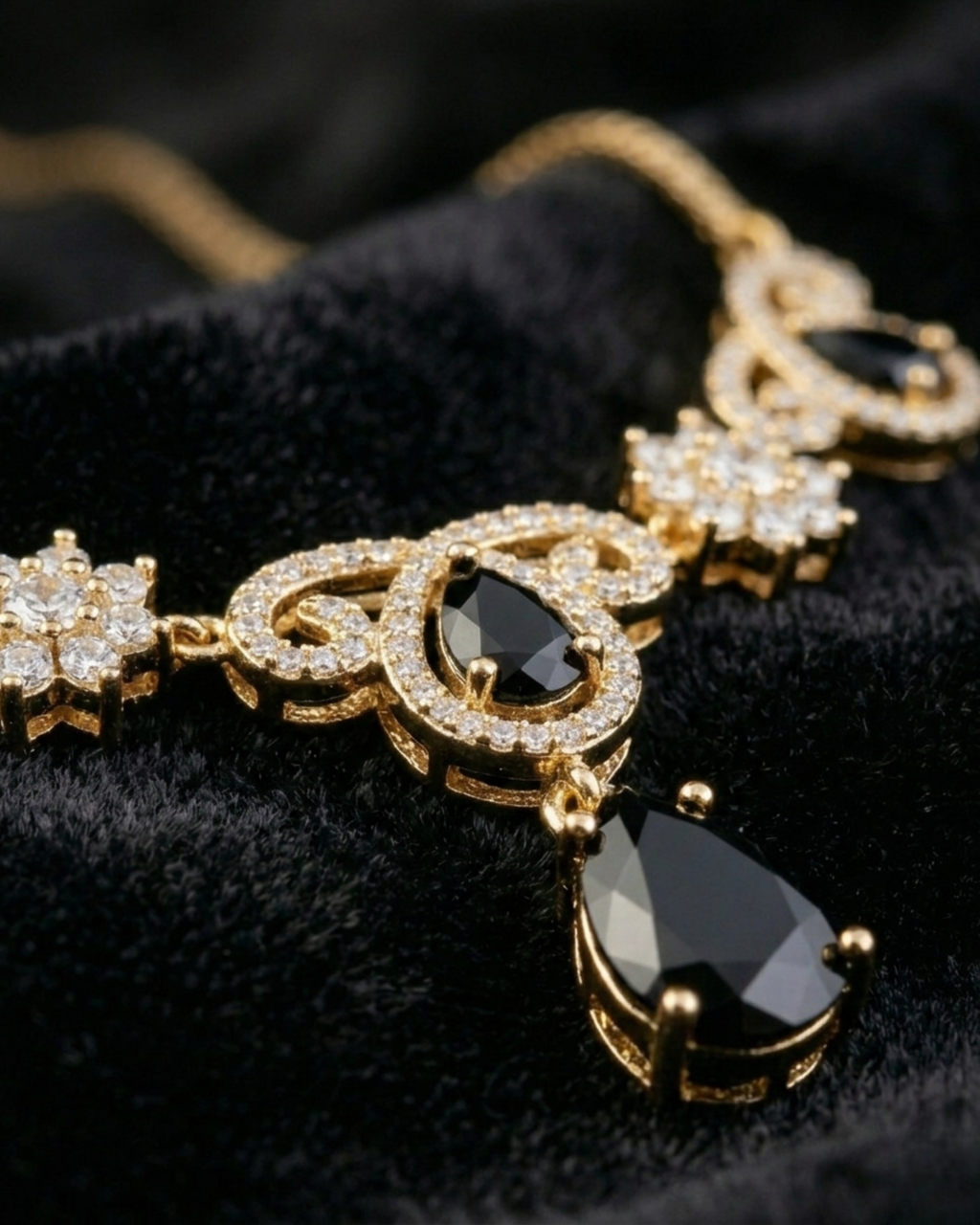 Premium Black Stone Necklace & Earrings Set