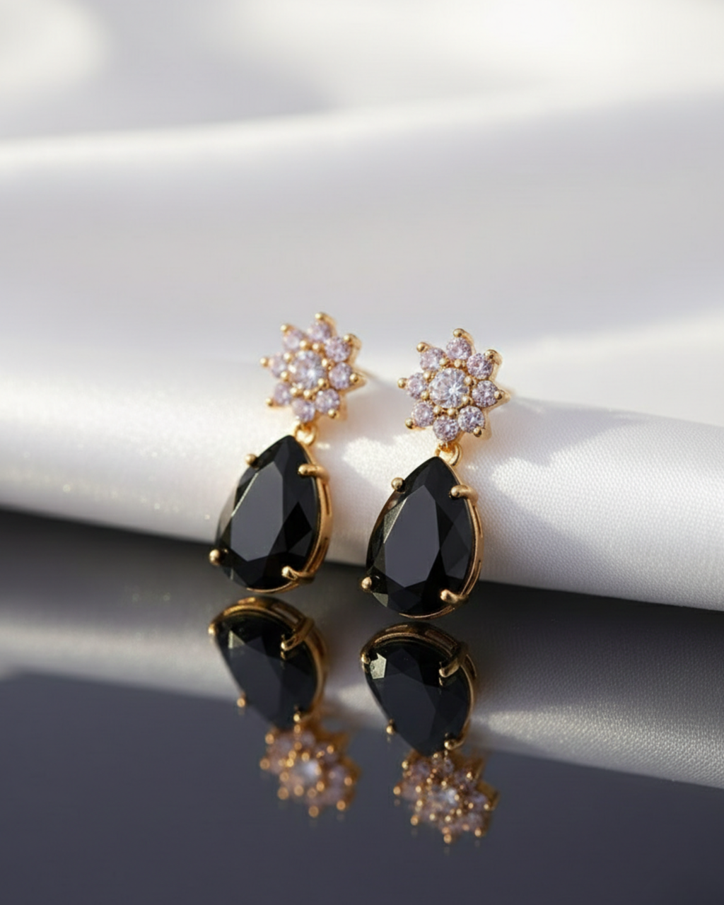 Premium Black Stone Necklace & Earrings Set